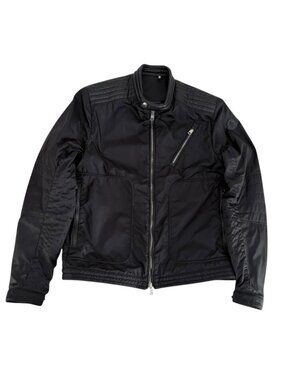 MONCLER Black Erik Moto Bomber Jacket Nylon Leather Trim Designer men’s m